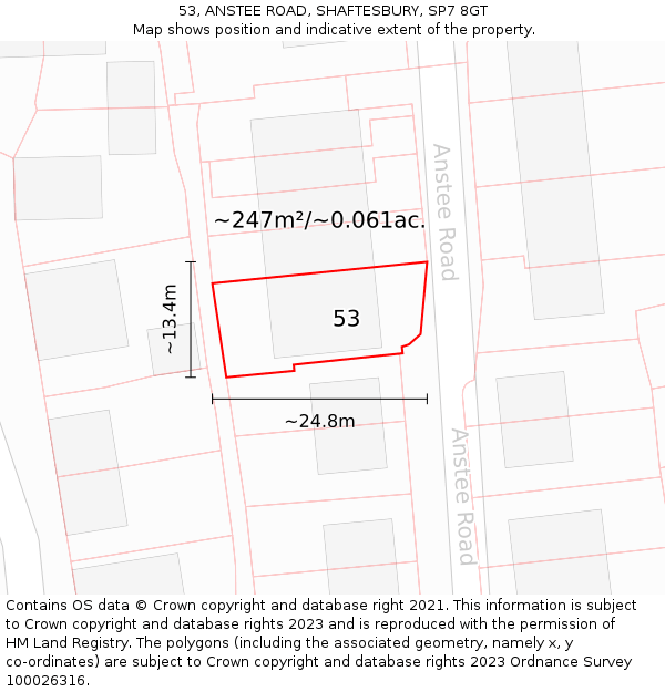 53, ANSTEE ROAD, SHAFTESBURY, SP7 8GT: Plot and title map