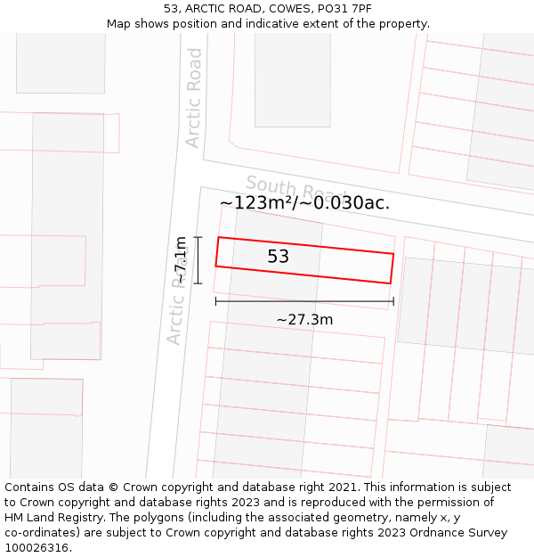 53, ARCTIC ROAD, COWES, PO31 7PF: Plot and title map
