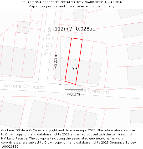 53, ARIZONA CRESCENT, GREAT SANKEY, WARRINGTON, WA5 8DA: Plot and title map