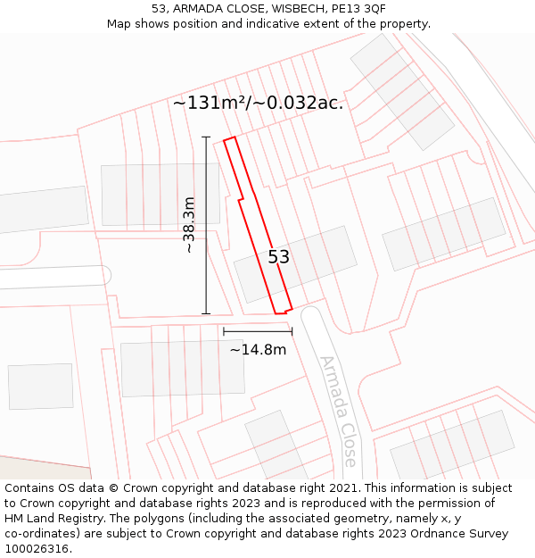 53, ARMADA CLOSE, WISBECH, PE13 3QF: Plot and title map
