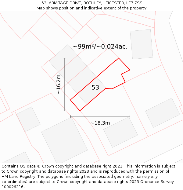 53, ARMITAGE DRIVE, ROTHLEY, LEICESTER, LE7 7SS: Plot and title map