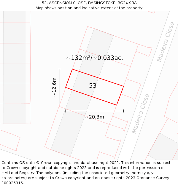 53, ASCENSION CLOSE, BASINGSTOKE, RG24 9BA: Plot and title map