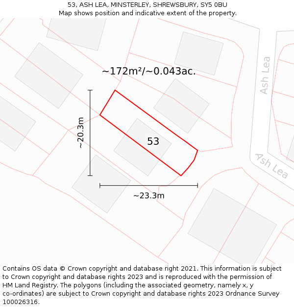 53, ASH LEA, MINSTERLEY, SHREWSBURY, SY5 0BU: Plot and title map