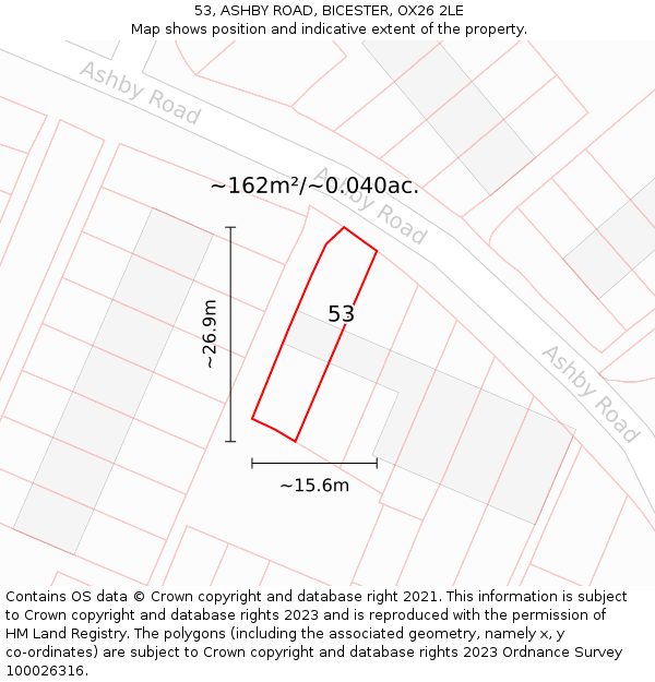 53, ASHBY ROAD, BICESTER, OX26 2LE: Plot and title map