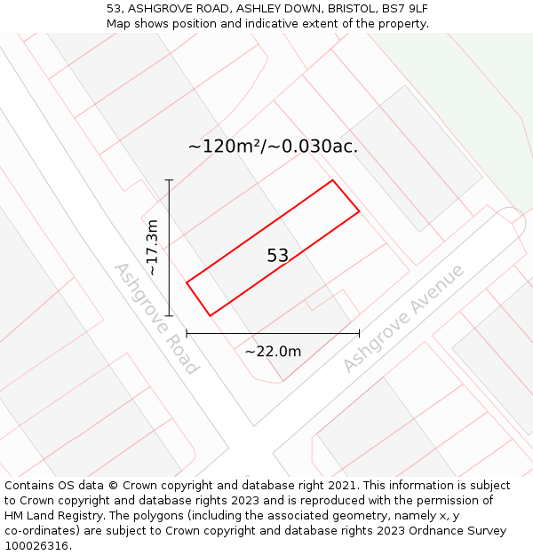 53, ASHGROVE ROAD, ASHLEY DOWN, BRISTOL, BS7 9LF: Plot and title map