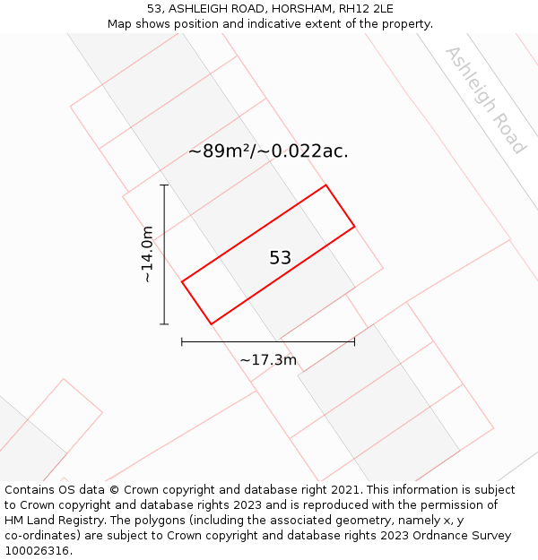 53, ASHLEIGH ROAD, HORSHAM, RH12 2LE: Plot and title map