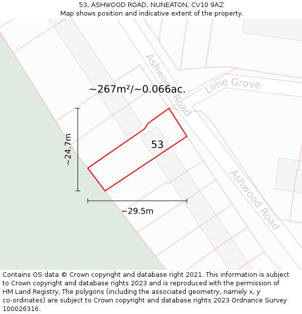 53, ASHWOOD ROAD, NUNEATON, CV10 9AZ: Plot and title map