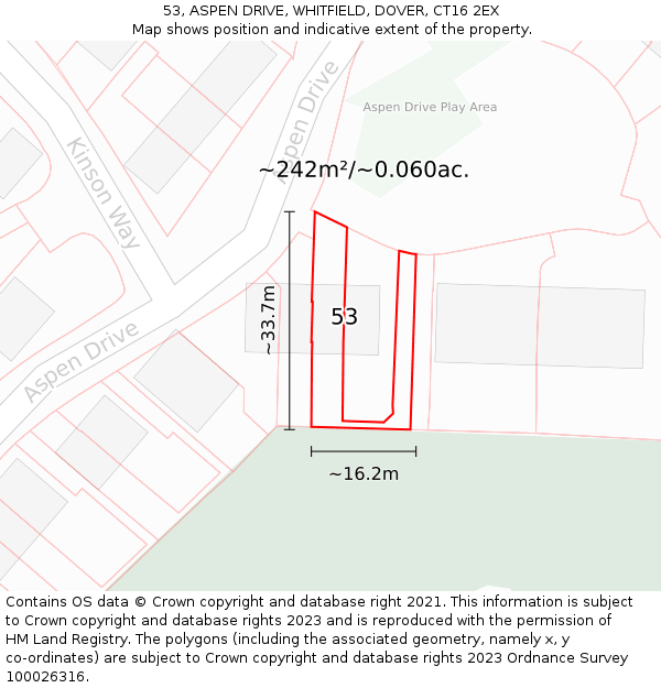 53, ASPEN DRIVE, WHITFIELD, DOVER, CT16 2EX: Plot and title map