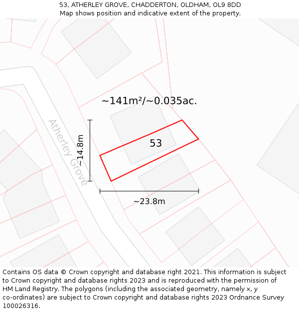 53, ATHERLEY GROVE, CHADDERTON, OLDHAM, OL9 8DD: Plot and title map