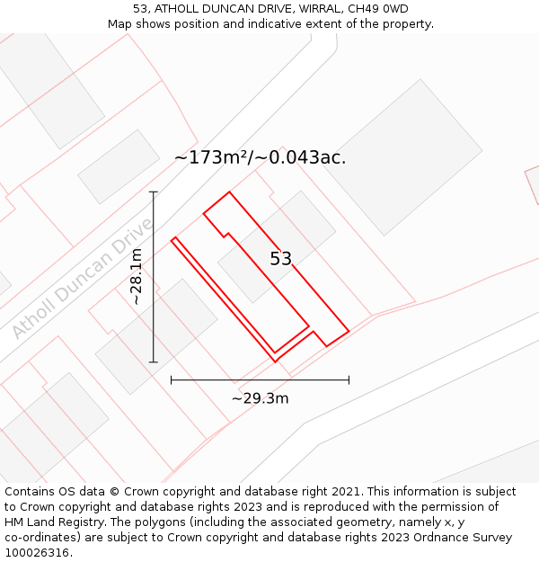 53, ATHOLL DUNCAN DRIVE, WIRRAL, CH49 0WD: Plot and title map