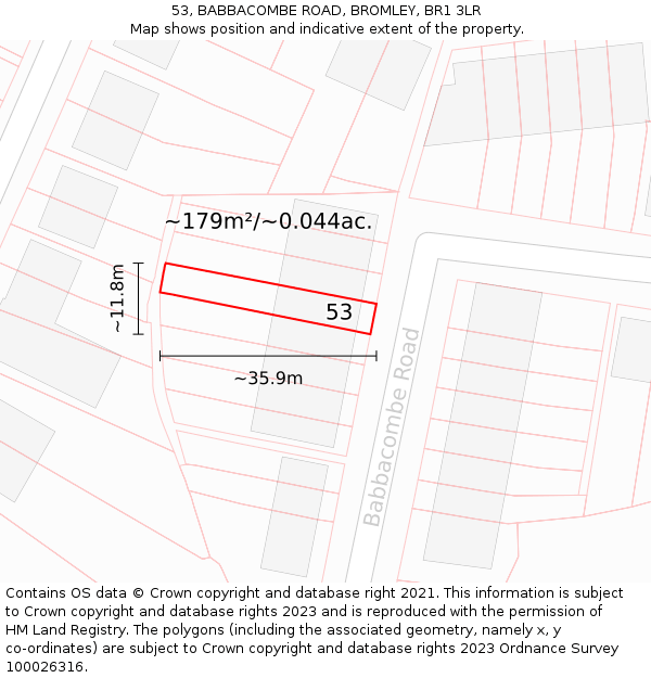 53, BABBACOMBE ROAD, BROMLEY, BR1 3LR: Plot and title map