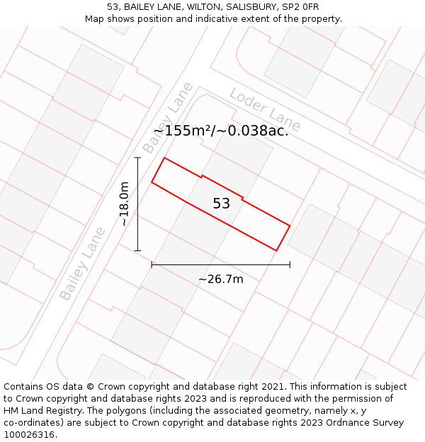 53, BAILEY LANE, WILTON, SALISBURY, SP2 0FR: Plot and title map