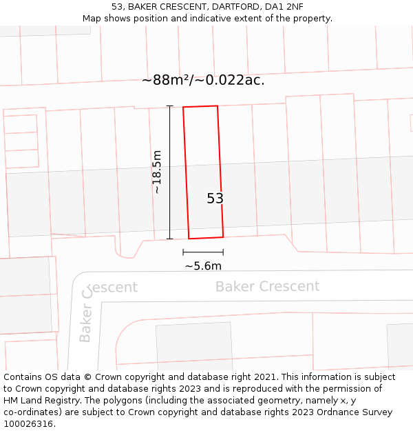 53, BAKER CRESCENT, DARTFORD, DA1 2NF: Plot and title map