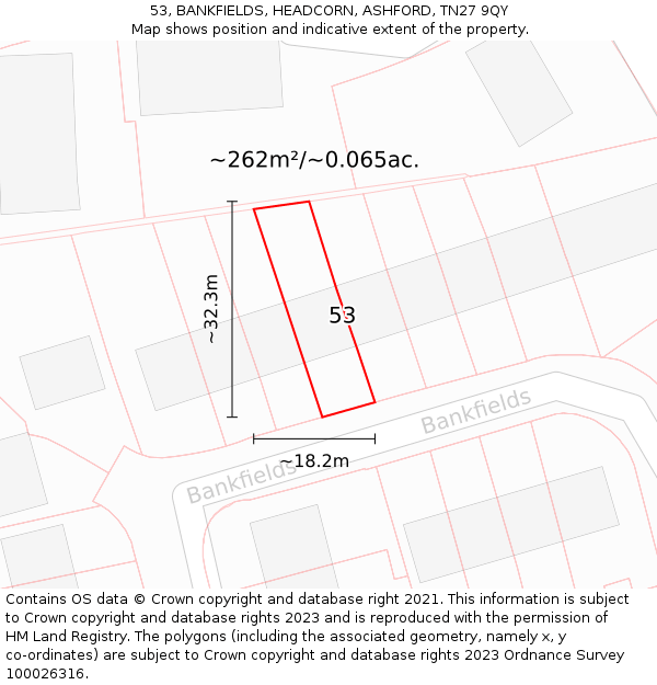 53, BANKFIELDS, HEADCORN, ASHFORD, TN27 9QY: Plot and title map