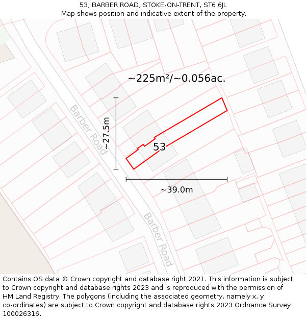 53, BARBER ROAD, STOKE-ON-TRENT, ST6 6JL: Plot and title map