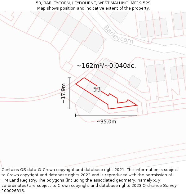 53, BARLEYCORN, LEYBOURNE, WEST MALLING, ME19 5PS: Plot and title map
