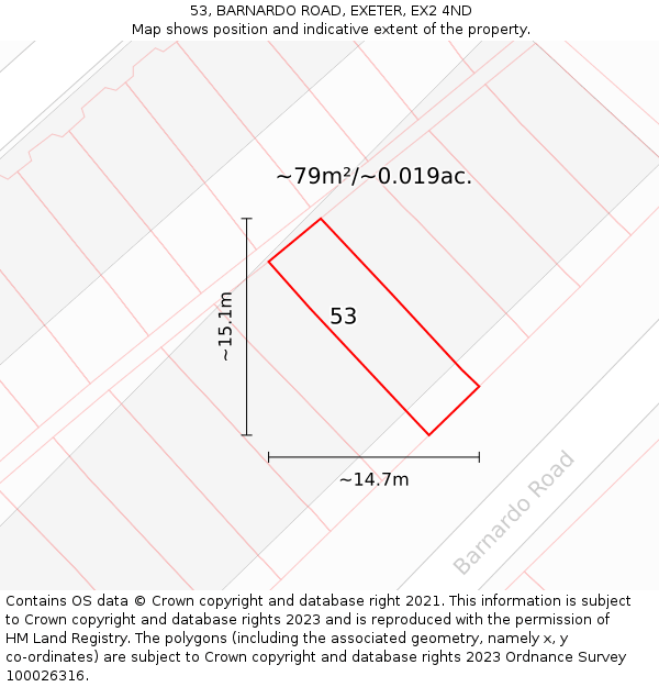 53, BARNARDO ROAD, EXETER, EX2 4ND: Plot and title map