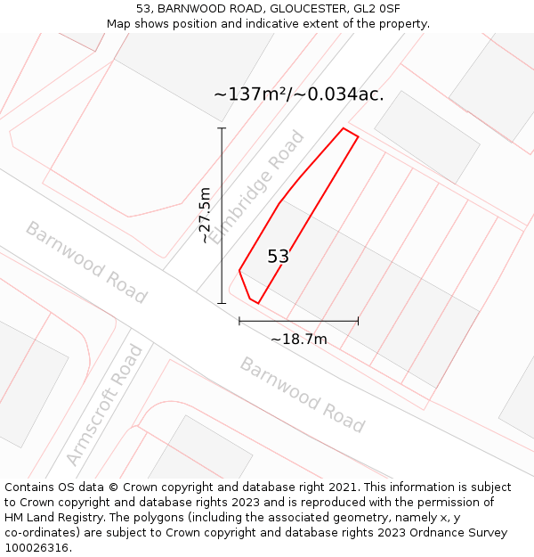 53, BARNWOOD ROAD, GLOUCESTER, GL2 0SF: Plot and title map