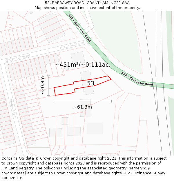 53, BARROWBY ROAD, GRANTHAM, NG31 8AA: Plot and title map