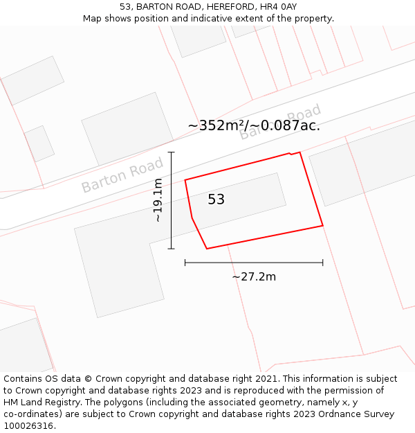 53, BARTON ROAD, HEREFORD, HR4 0AY: Plot and title map
