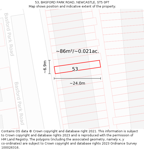 53, BASFORD PARK ROAD, NEWCASTLE, ST5 0PT: Plot and title map