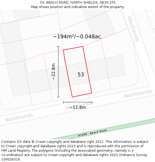 53, BEACH ROAD, NORTH SHIELDS, NE30 2TX: Plot and title map