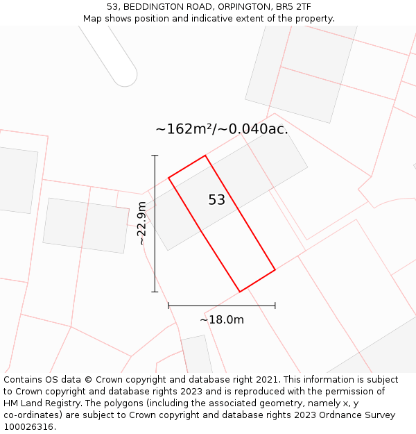 53, BEDDINGTON ROAD, ORPINGTON, BR5 2TF: Plot and title map