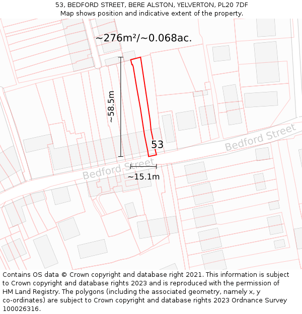 53, BEDFORD STREET, BERE ALSTON, YELVERTON, PL20 7DF: Plot and title map