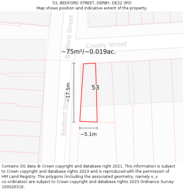 53, BEDFORD STREET, DERBY, DE22 3PD: Plot and title map