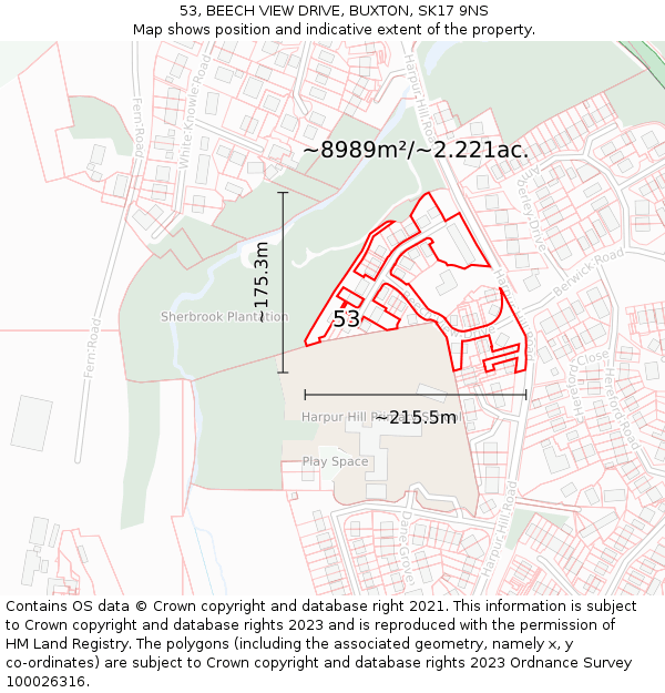 53, BEECH VIEW DRIVE, BUXTON, SK17 9NS: Plot and title map