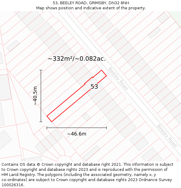 53, BEELEY ROAD, GRIMSBY, DN32 8NH: Plot and title map