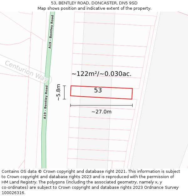 53, BENTLEY ROAD, DONCASTER, DN5 9SD: Plot and title map
