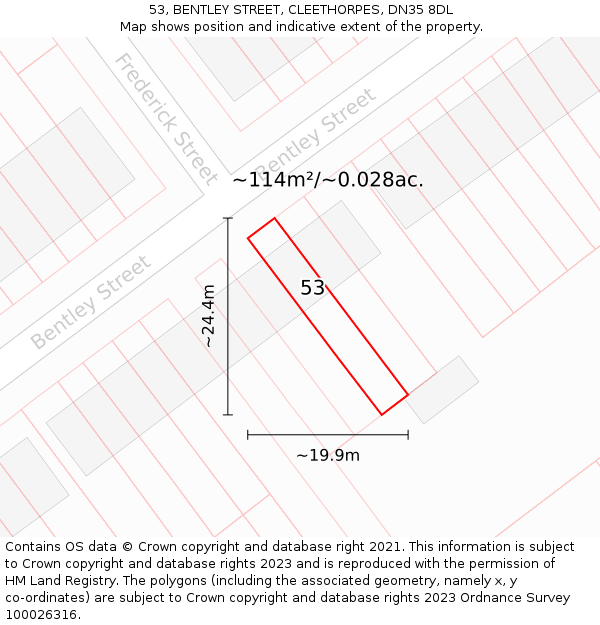 53, BENTLEY STREET, CLEETHORPES, DN35 8DL: Plot and title map