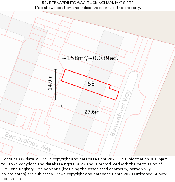 53, BERNARDINES WAY, BUCKINGHAM, MK18 1BF: Plot and title map