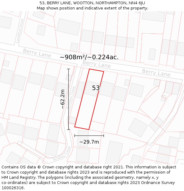 53, BERRY LANE, WOOTTON, NORTHAMPTON, NN4 6JU: Plot and title map