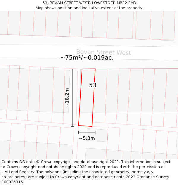 53, BEVAN STREET WEST, LOWESTOFT, NR32 2AD: Plot and title map
