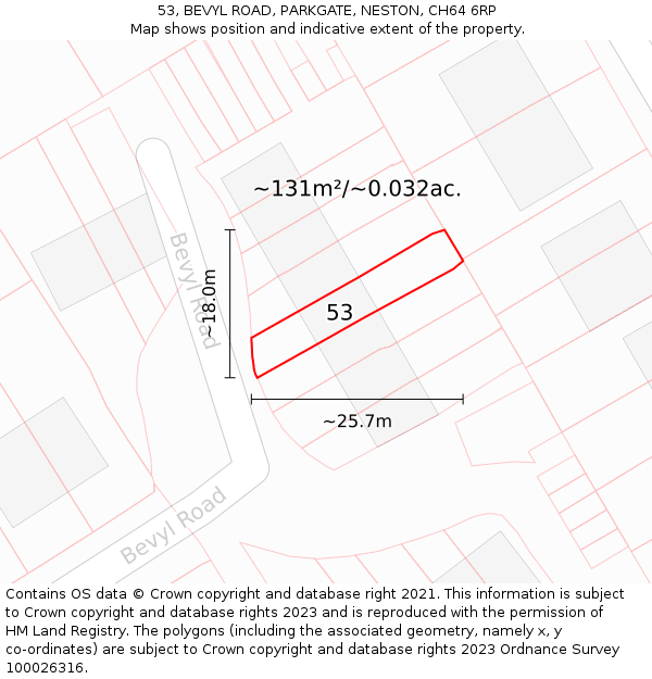 53, BEVYL ROAD, PARKGATE, NESTON, CH64 6RP: Plot and title map