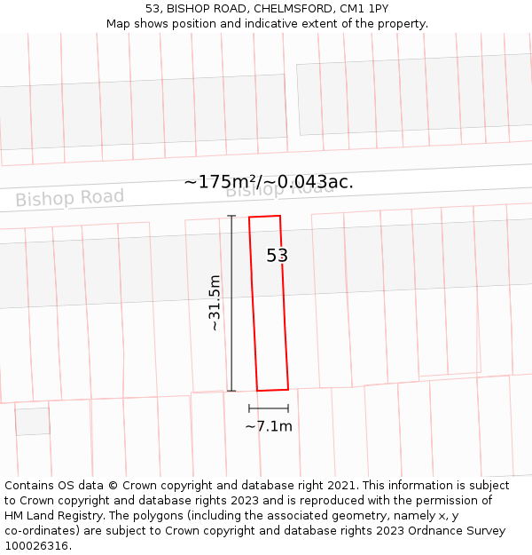 53, BISHOP ROAD, CHELMSFORD, CM1 1PY: Plot and title map