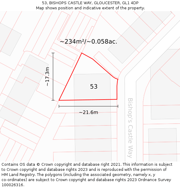 53, BISHOPS CASTLE WAY, GLOUCESTER, GL1 4DP: Plot and title map