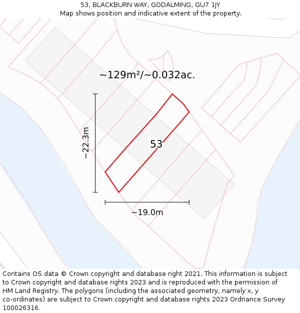 53, BLACKBURN WAY, GODALMING, GU7 1JY: Plot and title map