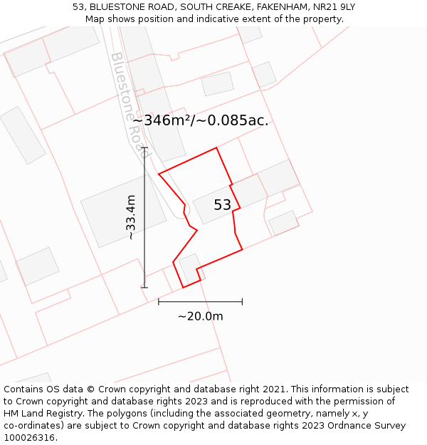 53, BLUESTONE ROAD, SOUTH CREAKE, FAKENHAM, NR21 9LY: Plot and title map