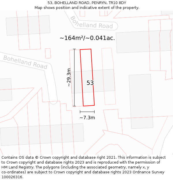 53, BOHELLAND ROAD, PENRYN, TR10 8DY: Plot and title map