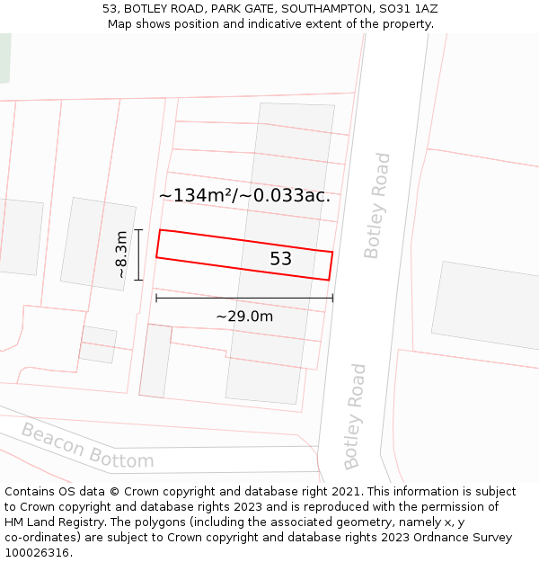53, BOTLEY ROAD, PARK GATE, SOUTHAMPTON, SO31 1AZ: Plot and title map
