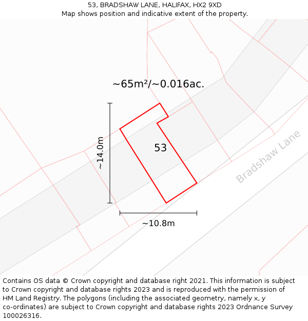 53, BRADSHAW LANE, HALIFAX, HX2 9XD: Plot and title map