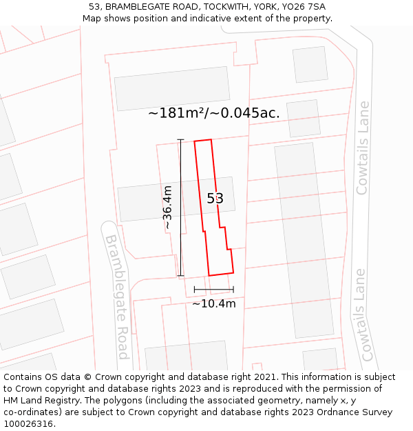 53, BRAMBLEGATE ROAD, TOCKWITH, YORK, YO26 7SA: Plot and title map