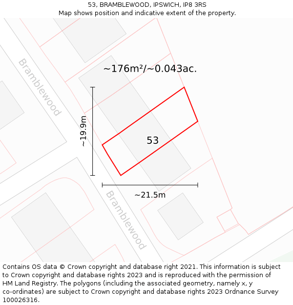 53, BRAMBLEWOOD, IPSWICH, IP8 3RS: Plot and title map