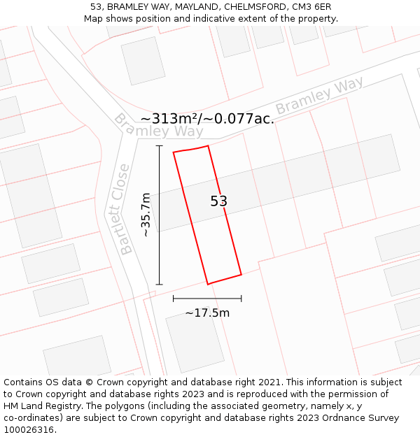 53, BRAMLEY WAY, MAYLAND, CHELMSFORD, CM3 6ER: Plot and title map