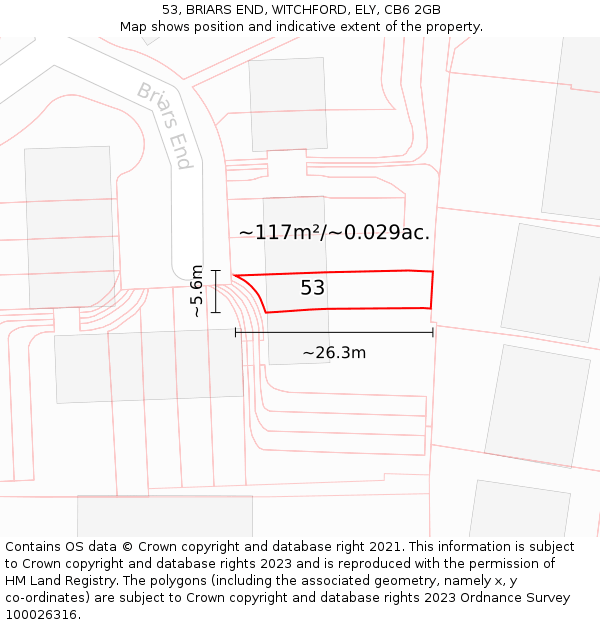 53, BRIARS END, WITCHFORD, ELY, CB6 2GB: Plot and title map