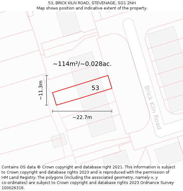 53, BRICK KILN ROAD, STEVENAGE, SG1 2NH: Plot and title map