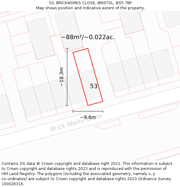 53, BRICKWORKS CLOSE, BRISTOL, BS5 7BF: Plot and title map